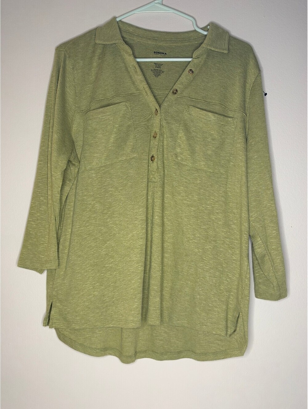 Sonoma women's green sleeve split neck top